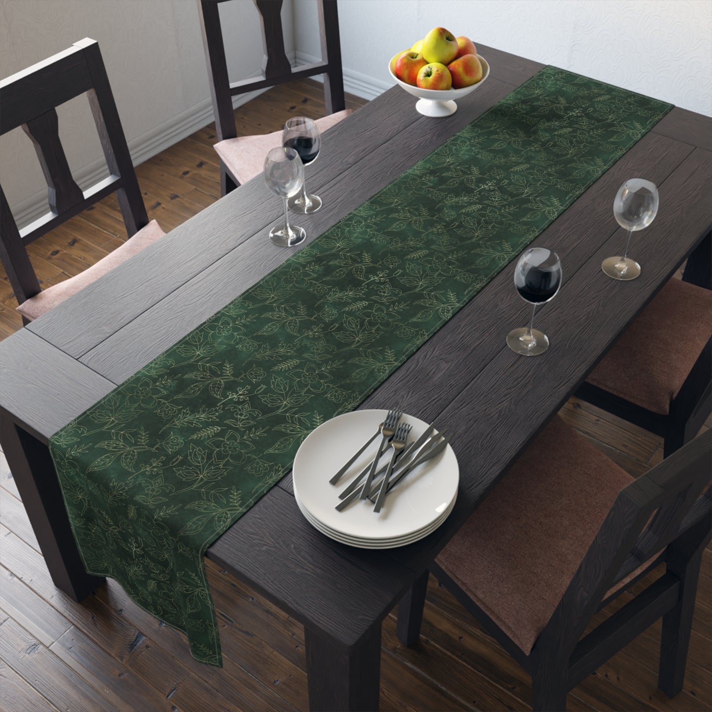 Green & Gold Absinthe Floral Table Runner