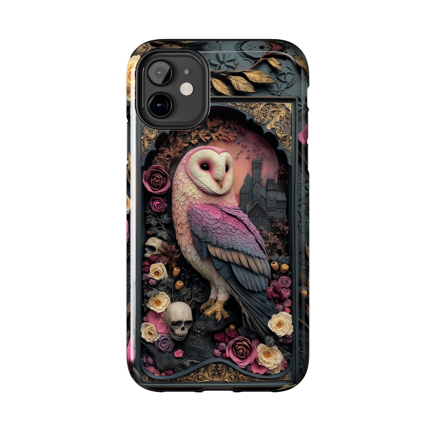 Gothic Owl Tough Phone Case - Unique Floral Design