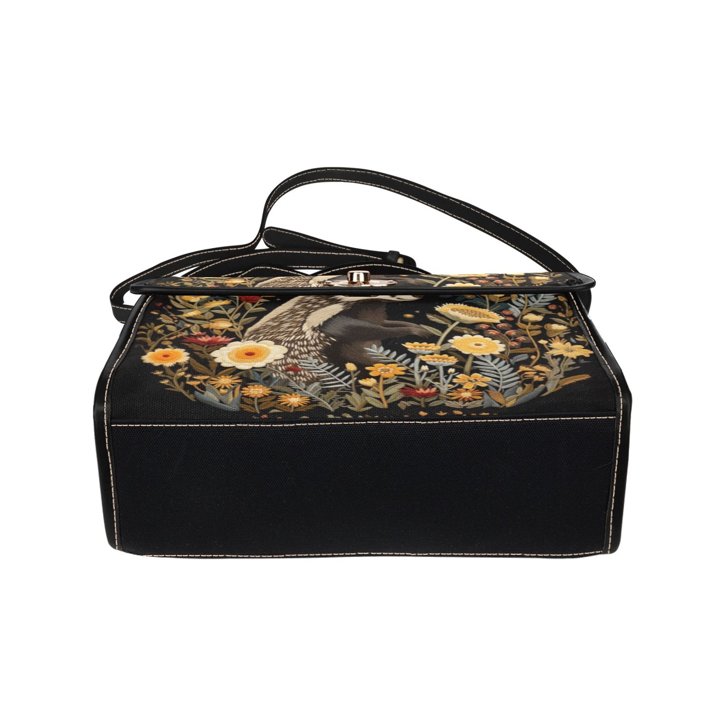 Faux-Embroidered Badger & Woodland Floral Satchel