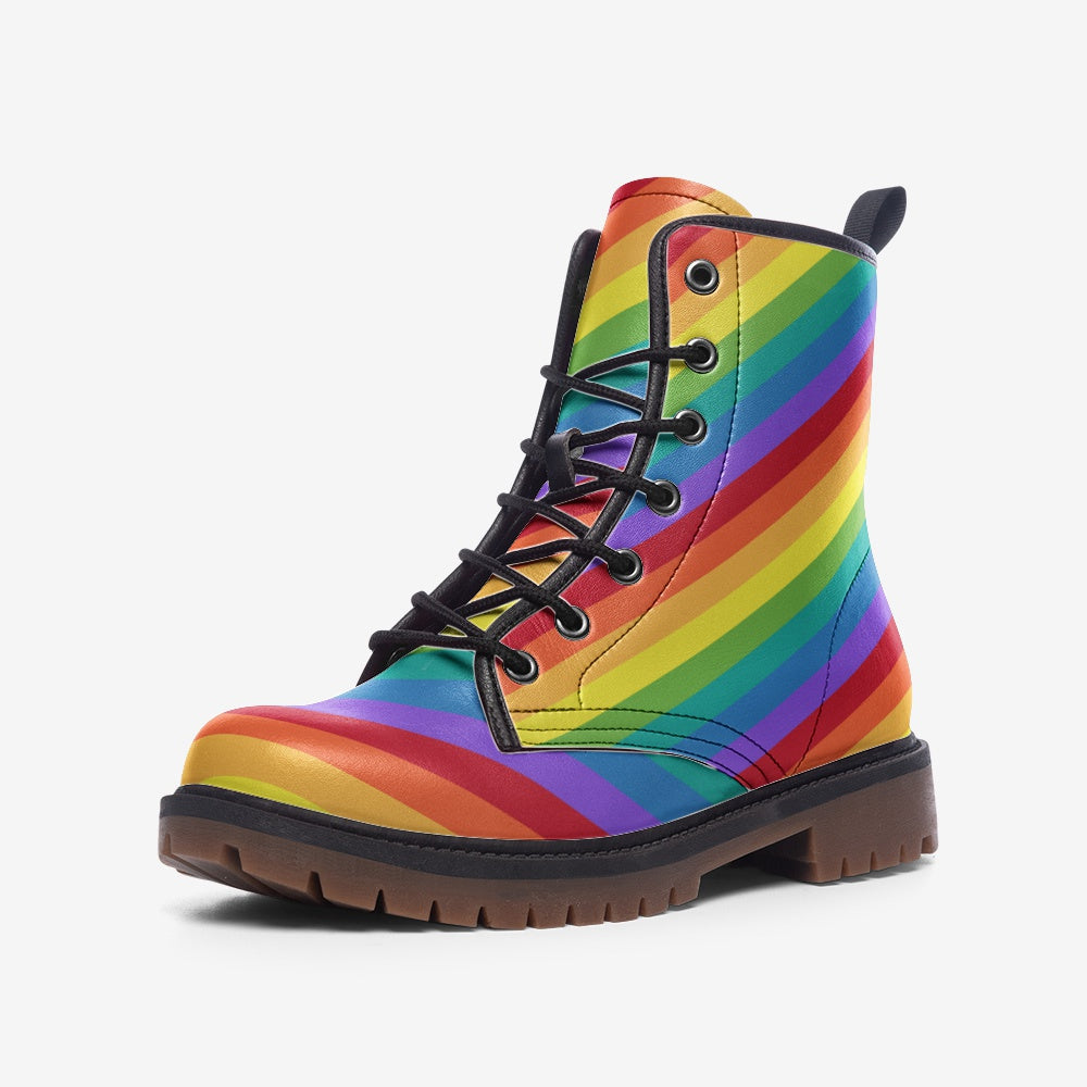 Rainbow Stripes Vegan Leather Combat Boots