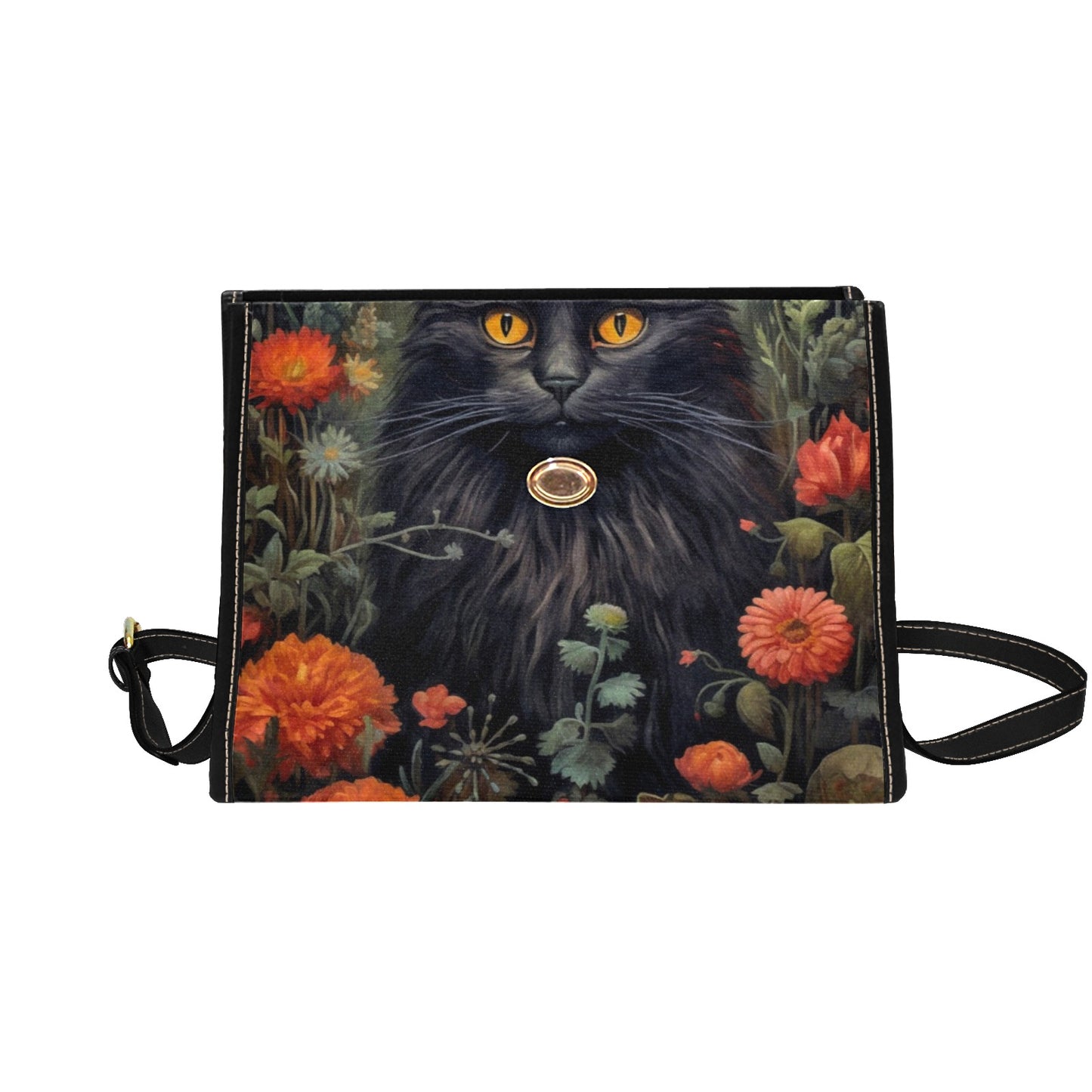 Dark Cottage Goth Witchy Cat and Floral Satchel