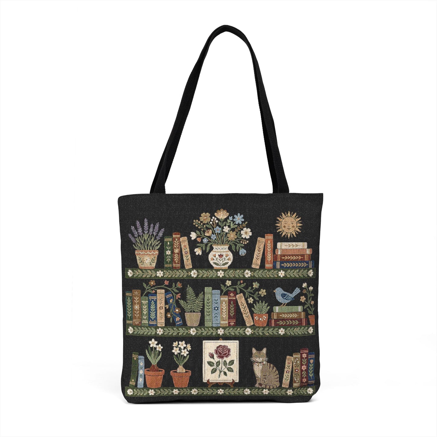 Whimsical Book Lover Woven Tote Bag