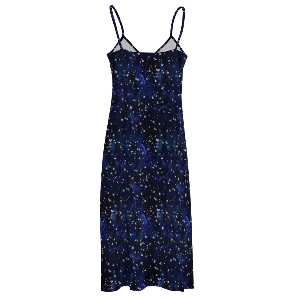 Deep Blue & Silver Stars Celestial Maxi Dress