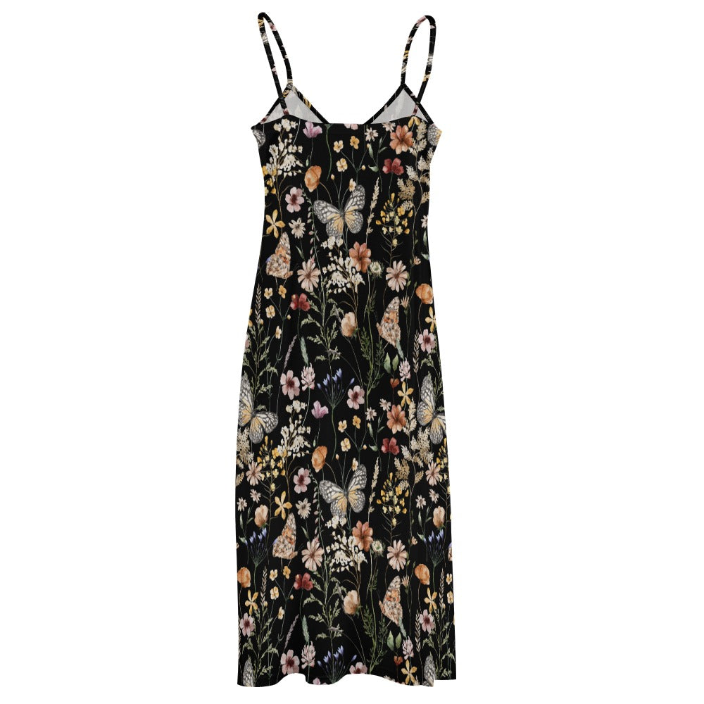 Boho Butterfly Meadow Wildflowers Print Maxi Dress