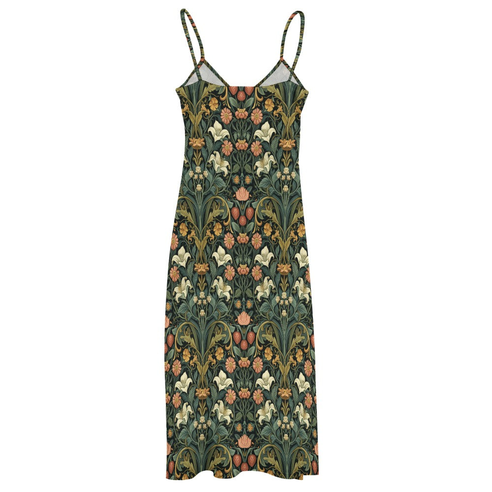 Boho Floral Lilies Strawberries Maxi Dress