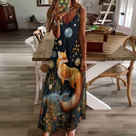 Dark Cottagecore Fox & Flowers Maxi Dress