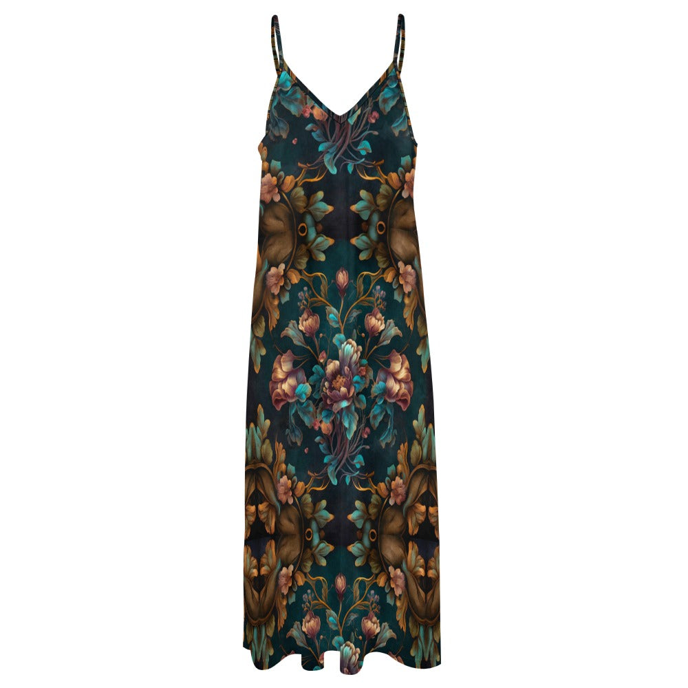 Dark Garden Art Nouveau Floral Maxi Dress