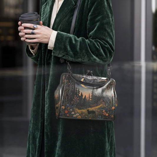 Magical Forest Black Cat Kisslock Purse