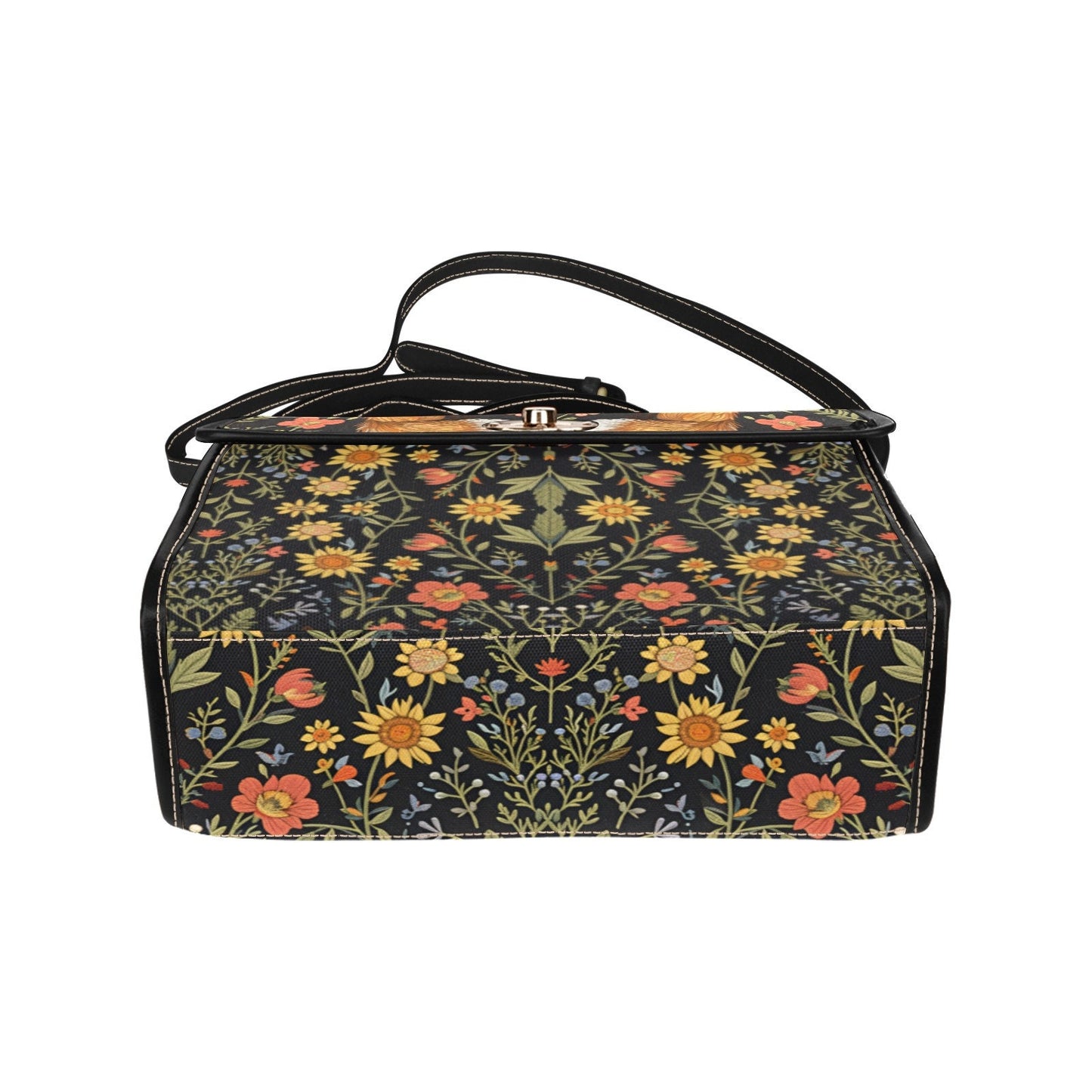 Faux-Embroidered Twin Foxes Flowers Handbag & Clutch Wallet Set