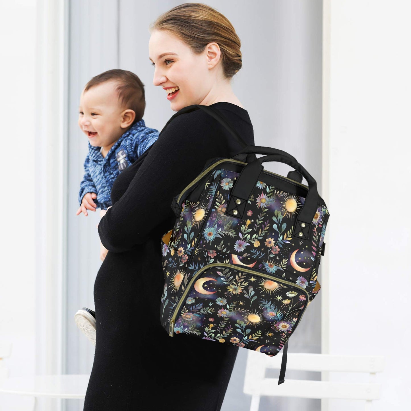 Fairy Night Garden Flowers & Moons Diaper Backpack