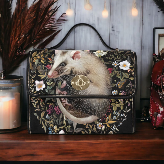 Faux-Embroidered Opossum & Flowers Satchel