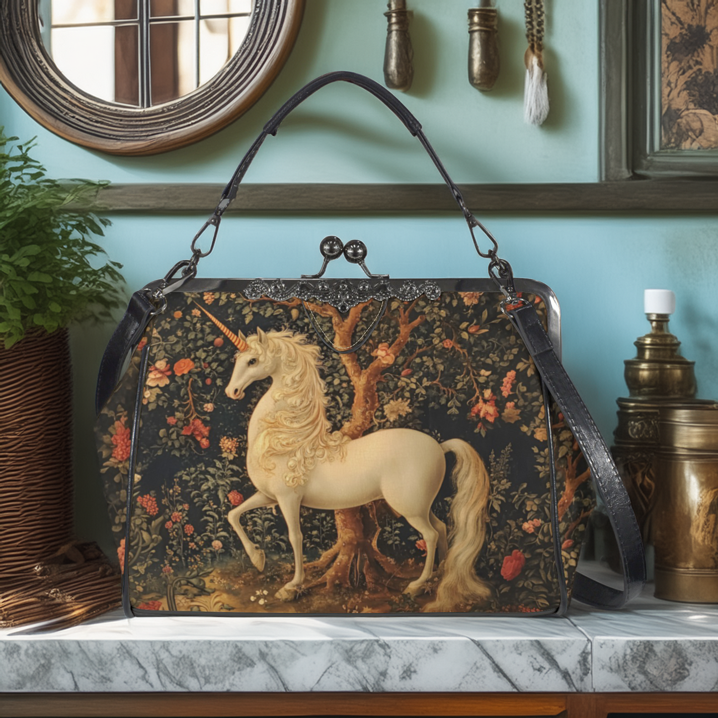 Medieval Unicorn Kisslock Bag