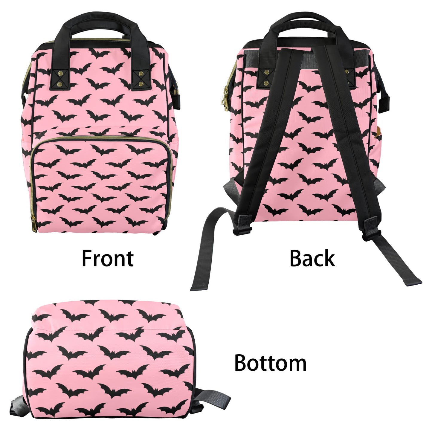 Black Bats on Pink Pastel Goth Diaper Bag