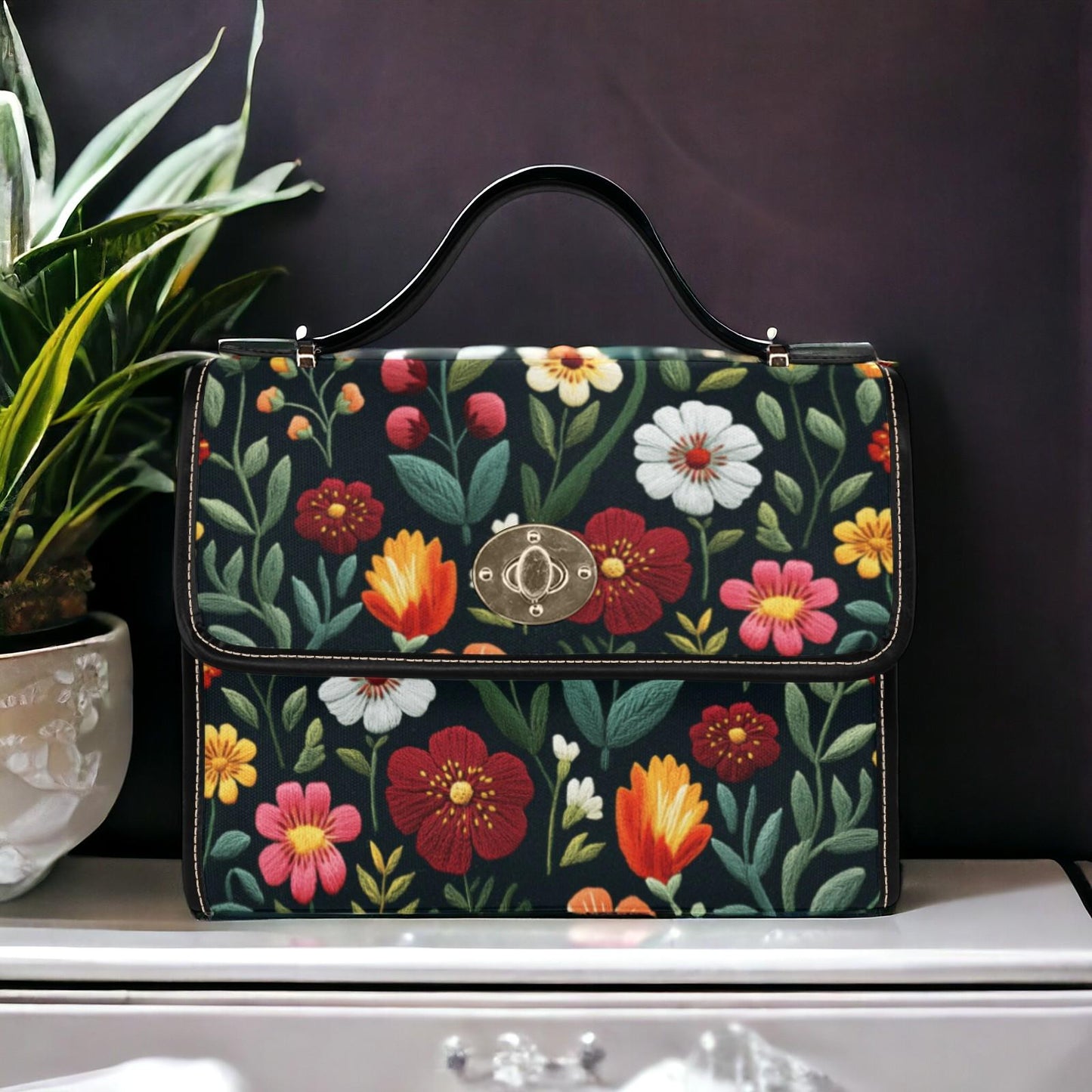 Boho FAUX-Embroidery Folk  Garden Satchel Bag