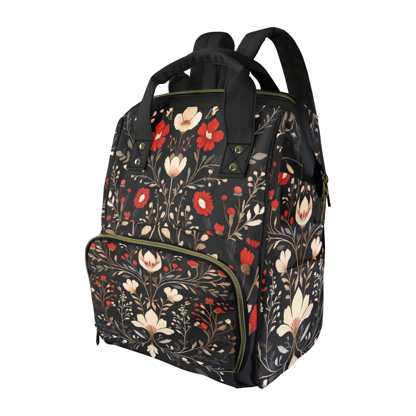Dark Cottagecore Boho Folk Art Flowers Multifunctional Diaper Backpack