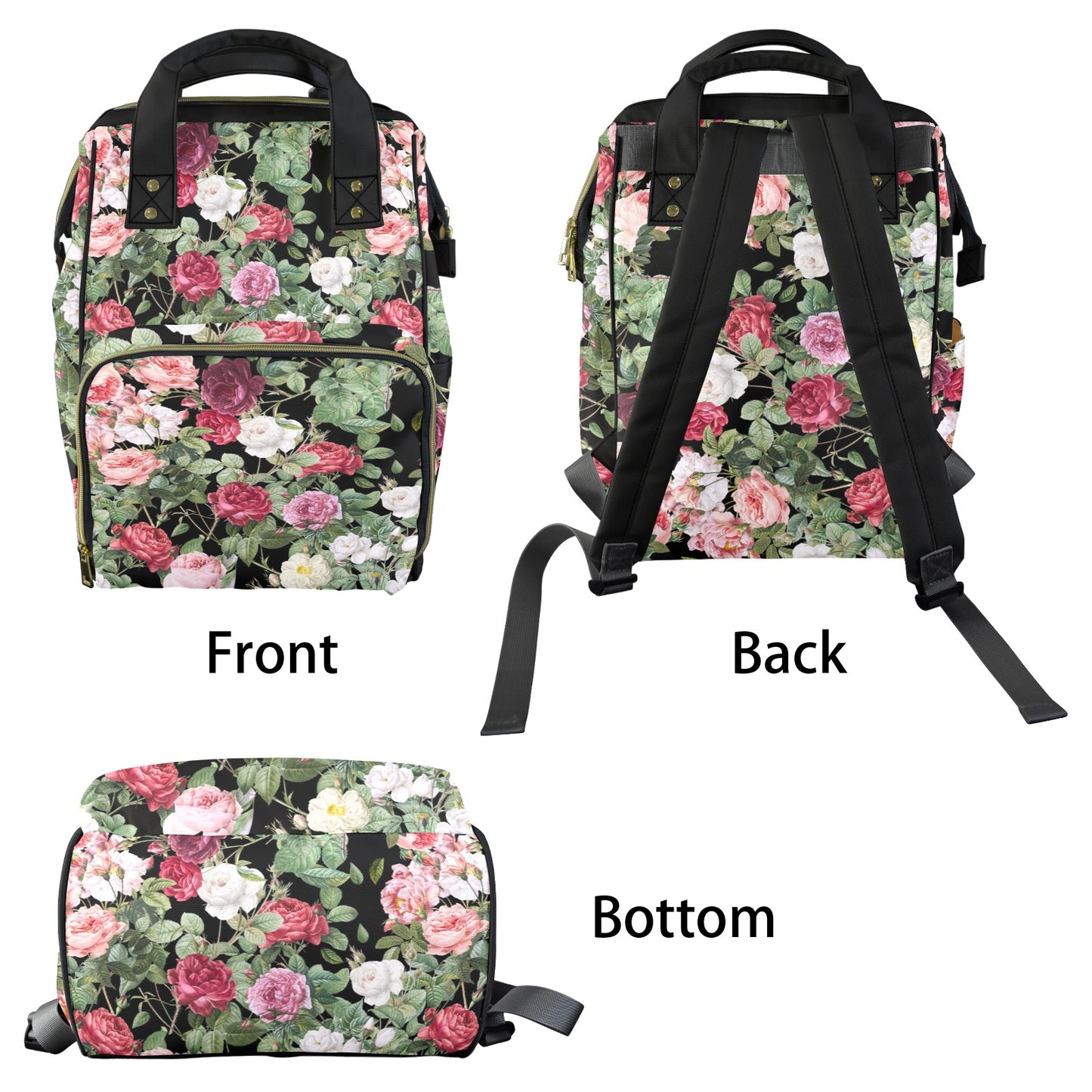 Cottagecore Pink Vintage Roses Diaper Bag Backpack