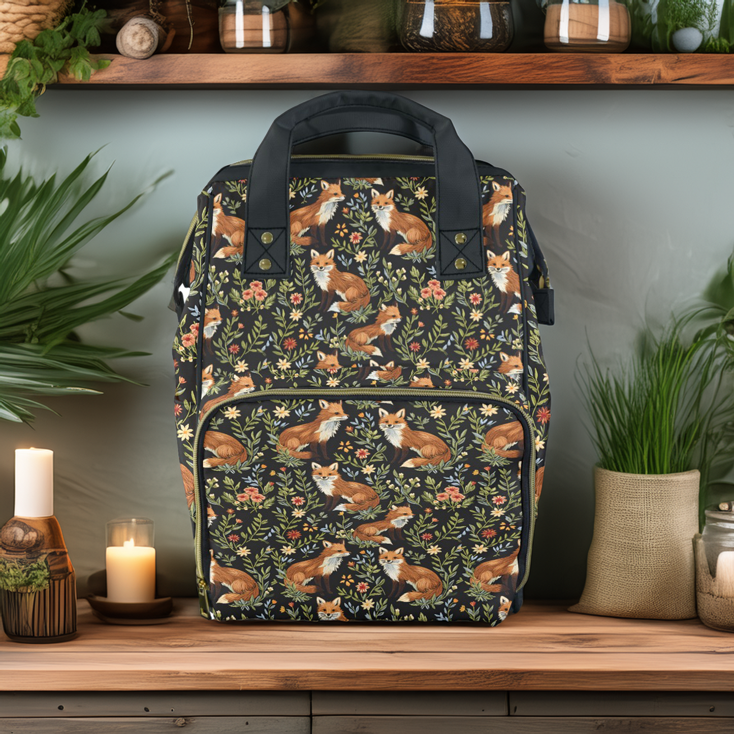 Cottagecore Foxes Multifunctional Mommy Backpack