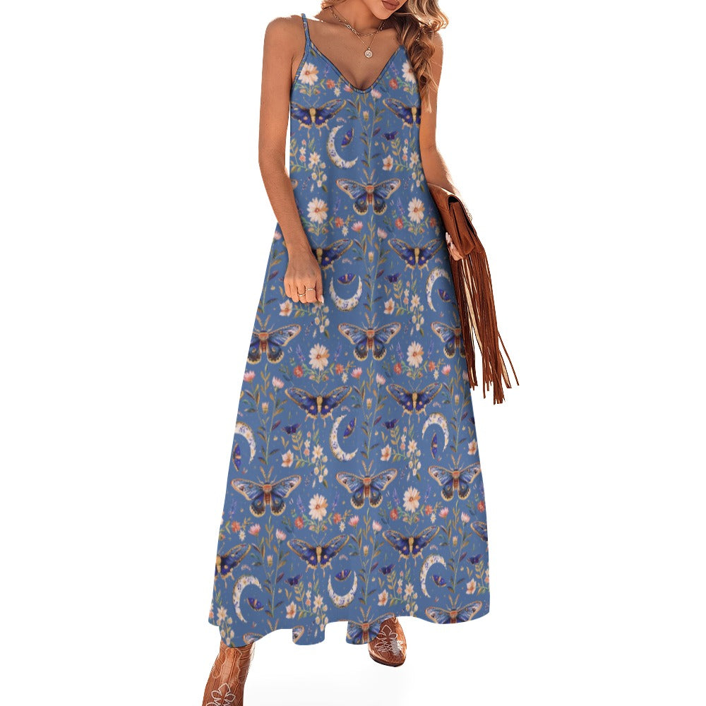 Blue Celestial Moths & Moons Maxi Dress