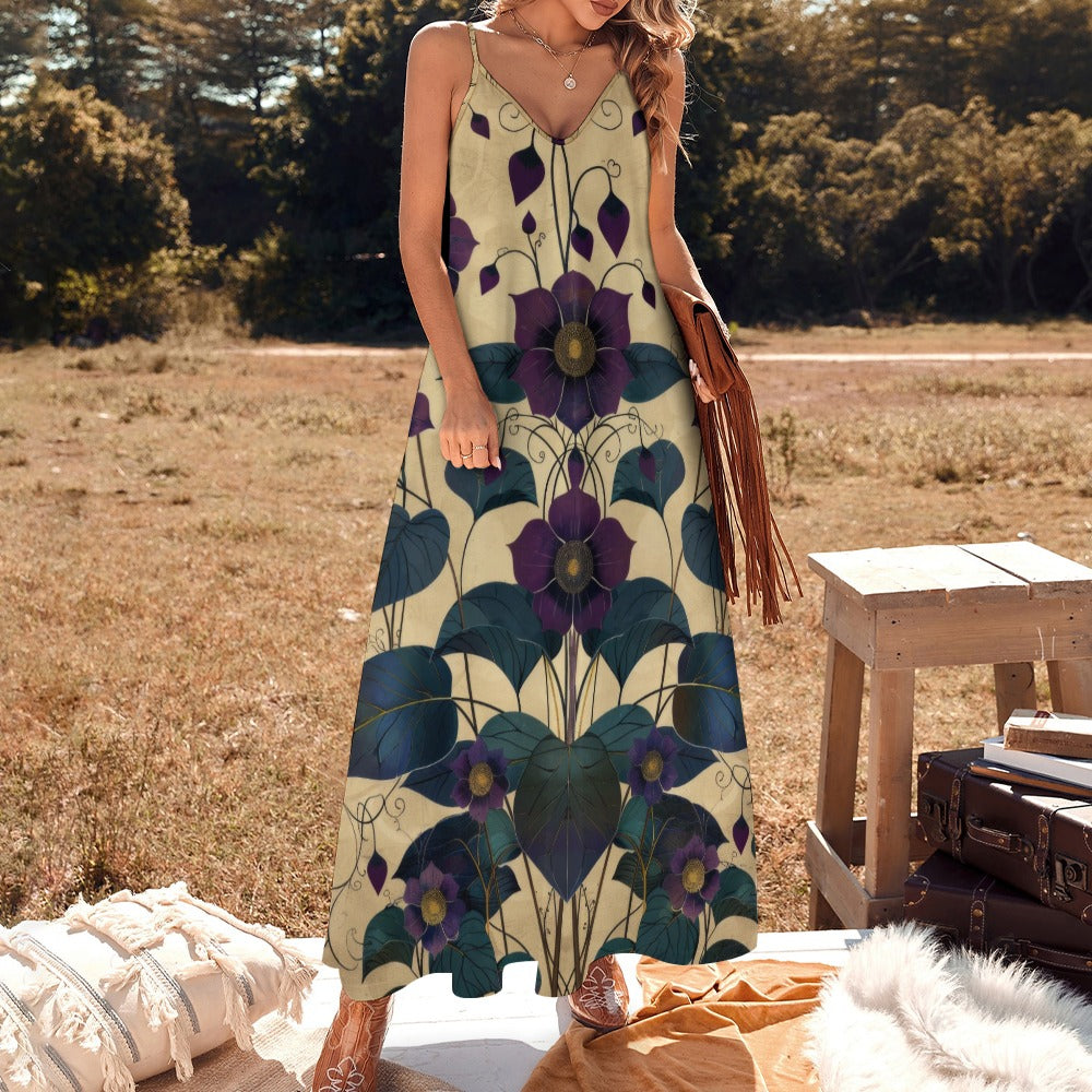 Art Nouveau Violet Floral Maxi Dress
