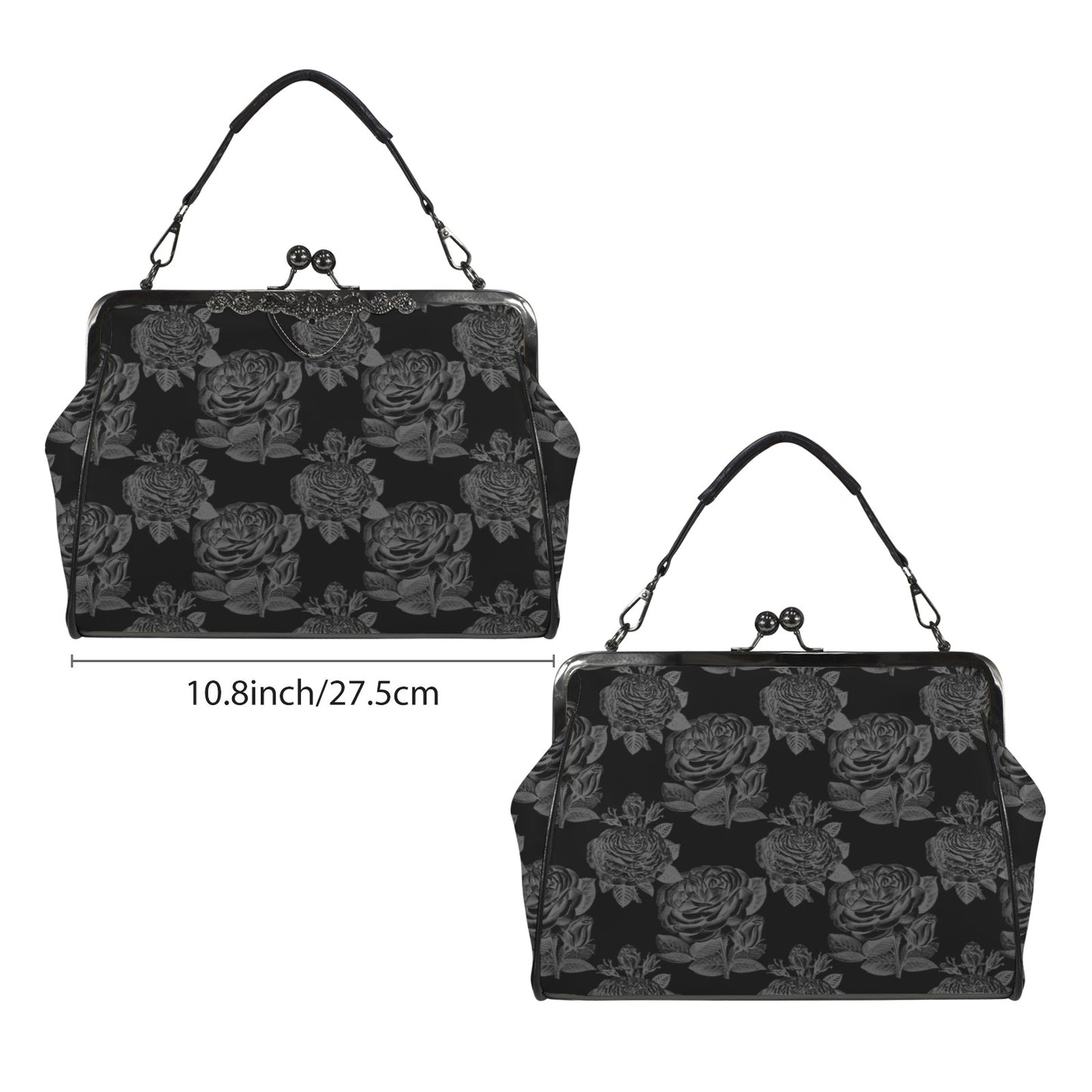 Gothic Black Roses Kisslock Purse