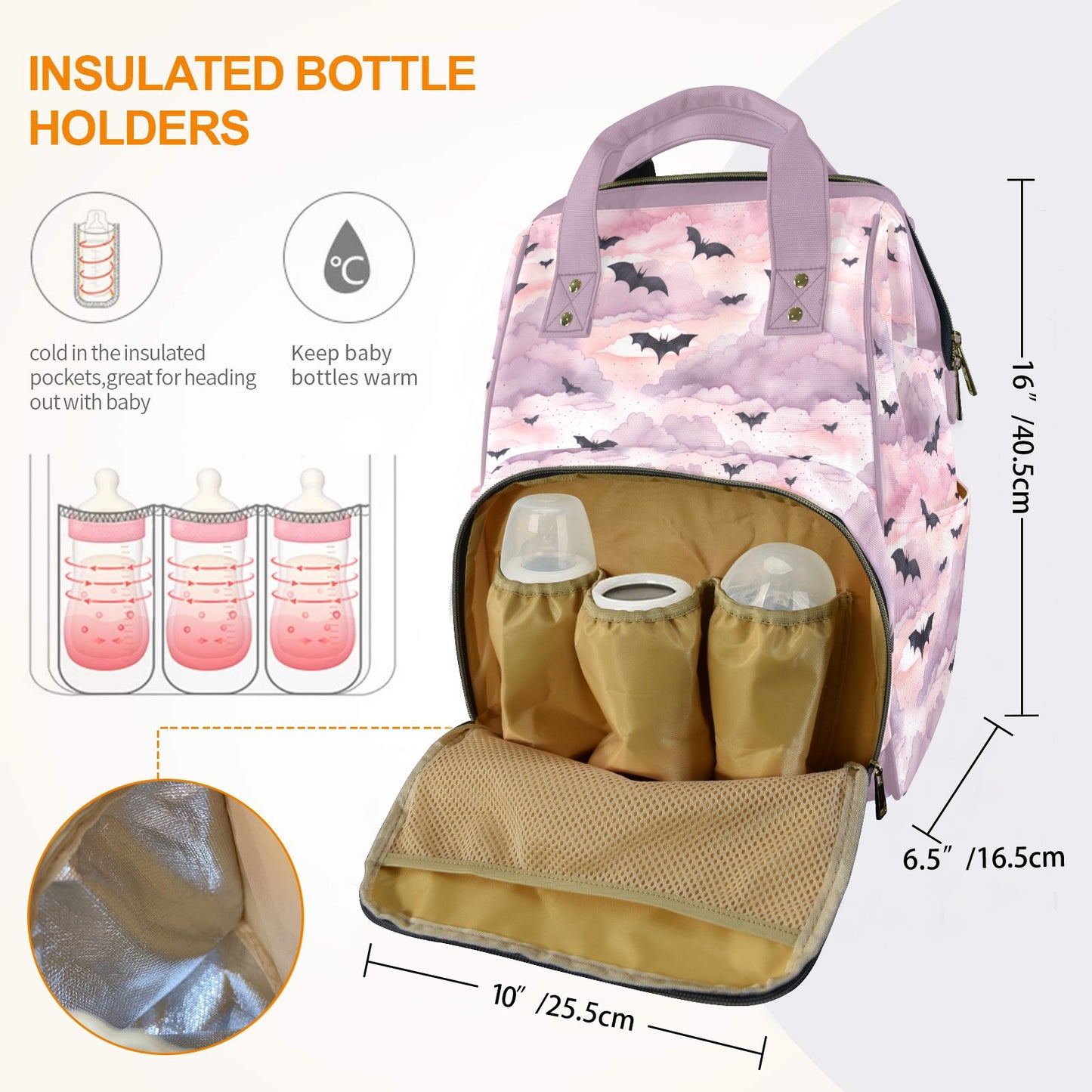 Pastel Witch Pink Bats & Clouds Diaper Backpack