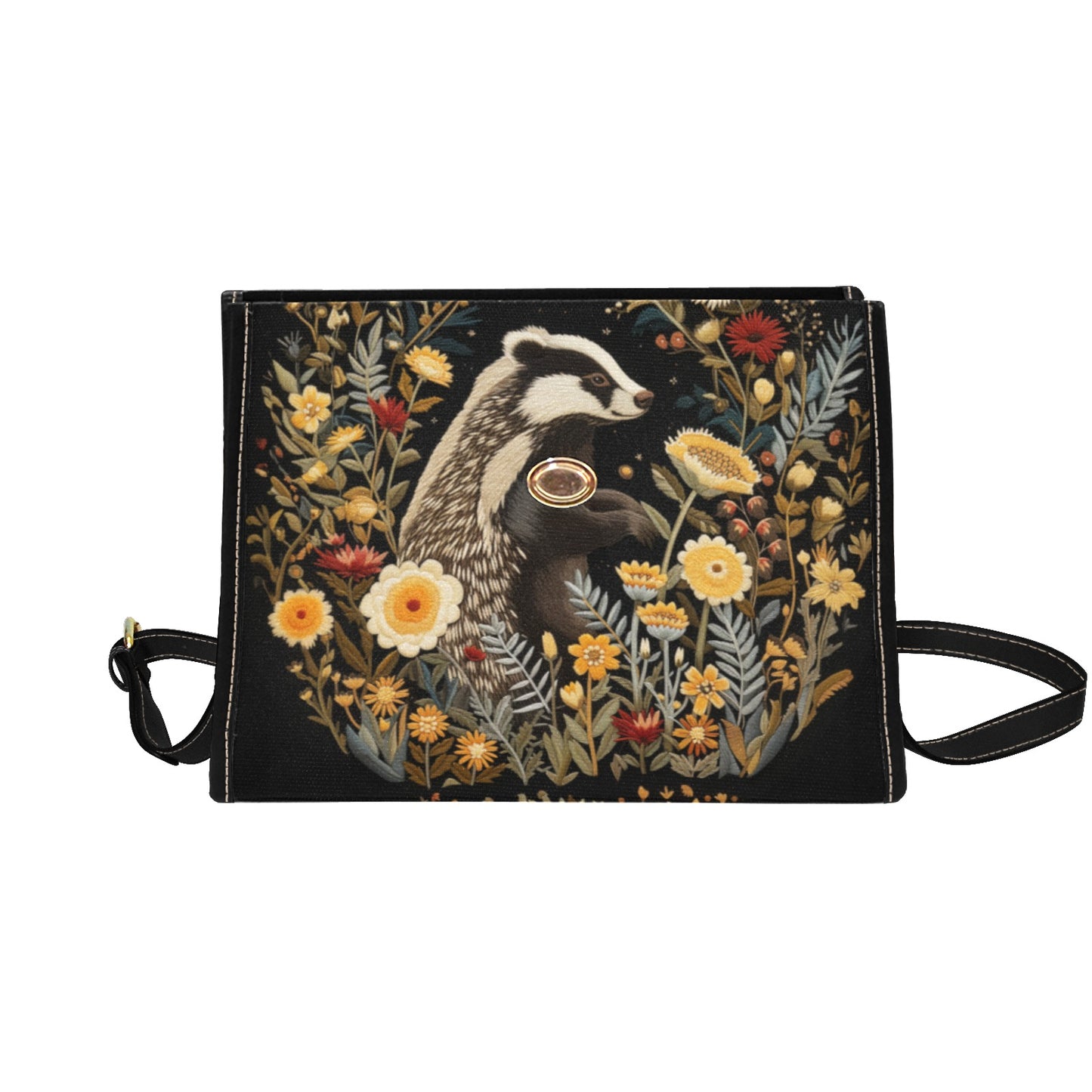 Faux-Embroidered Badger & Woodland Floral Satchel