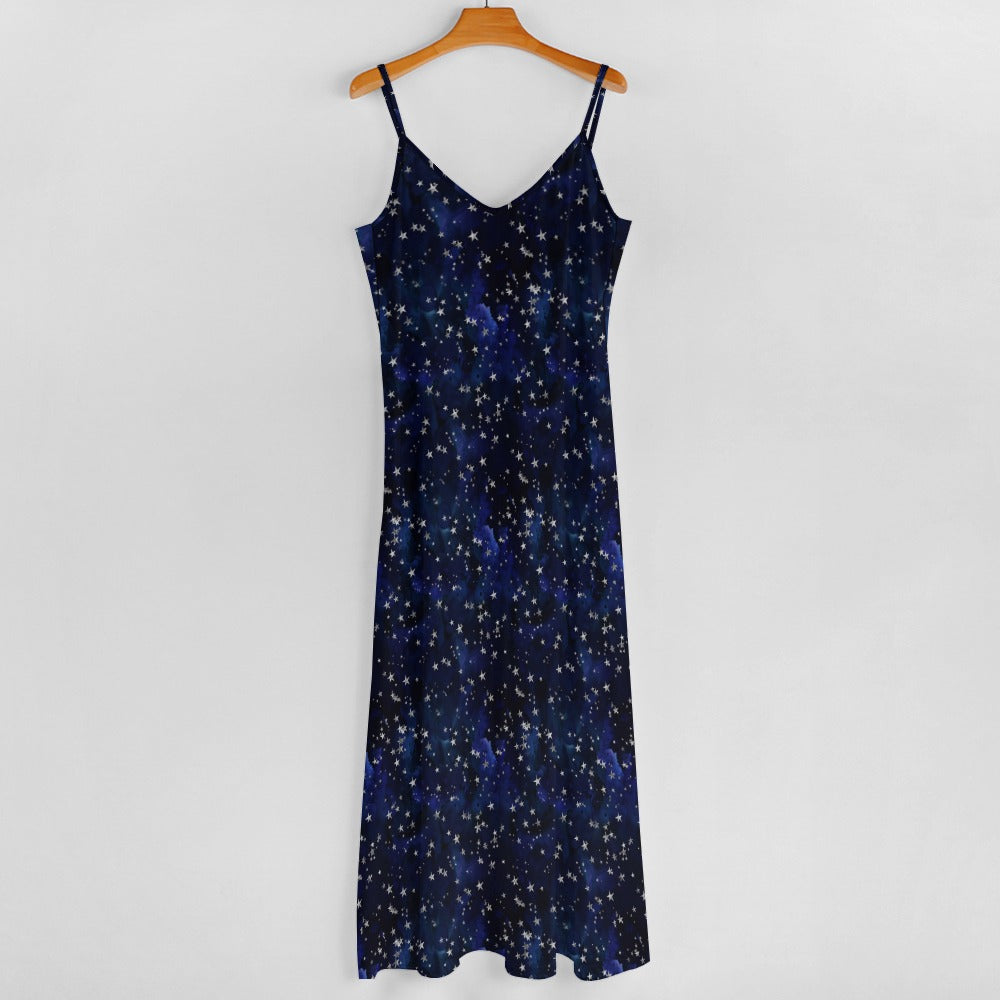 Deep Blue & Silver Stars Celestial Maxi Dress