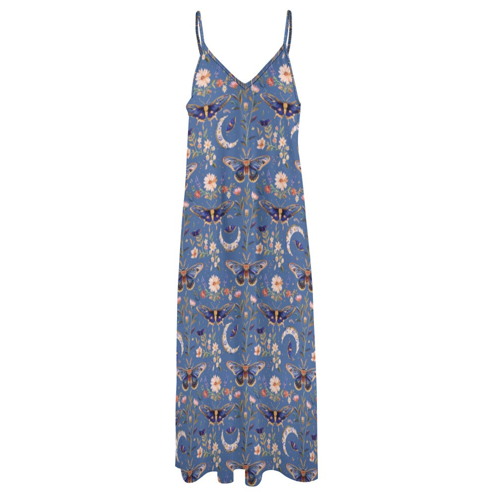 Blue Celestial Moths & Moons Maxi Dress