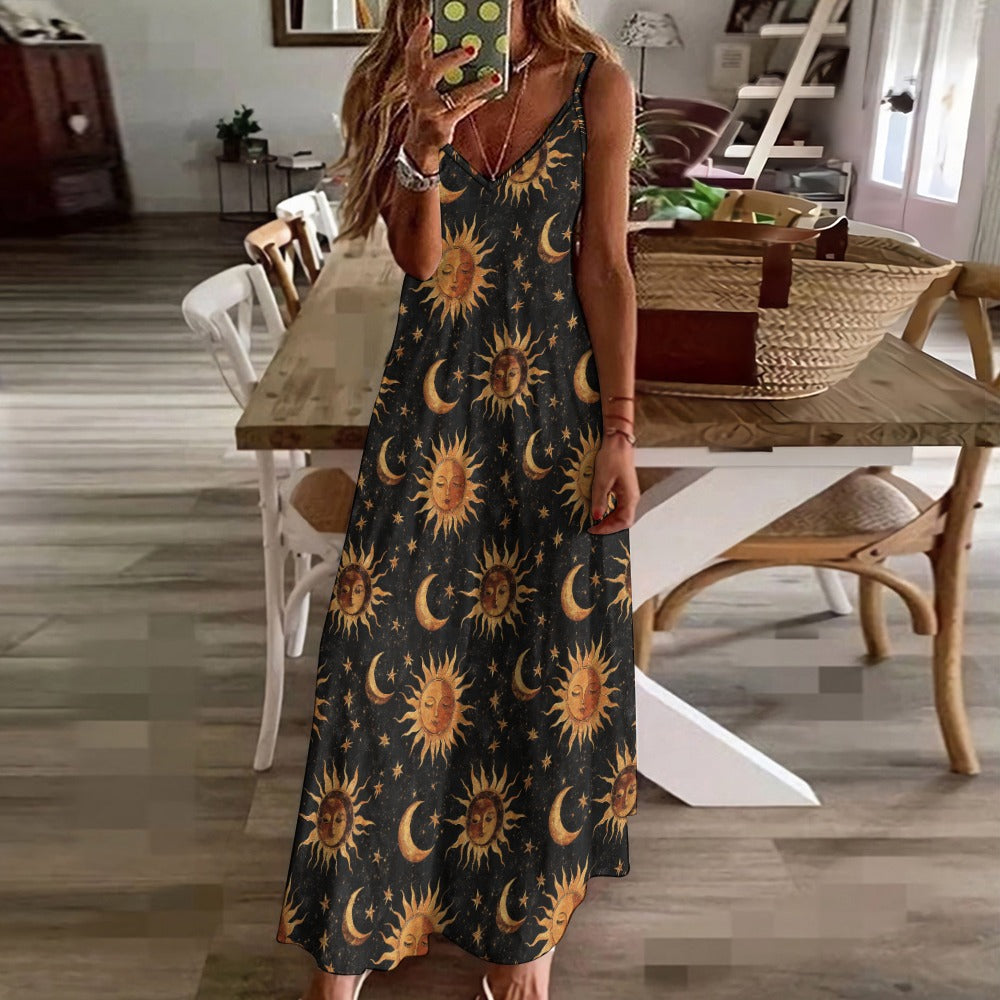 Whimsigoth Celestial Sun and Moon Maxi Dress