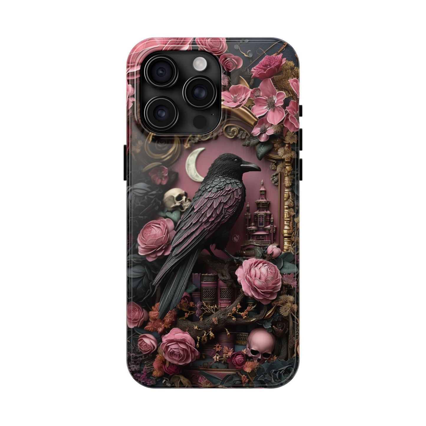Gothic 3D effect Raven Floral Phone Case