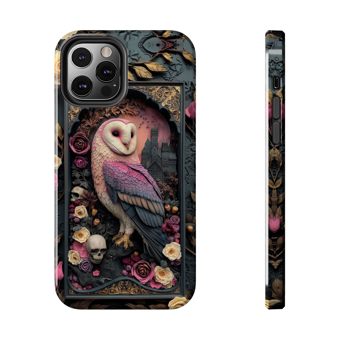Gothic Owl Tough Phone Case - Unique Floral Design