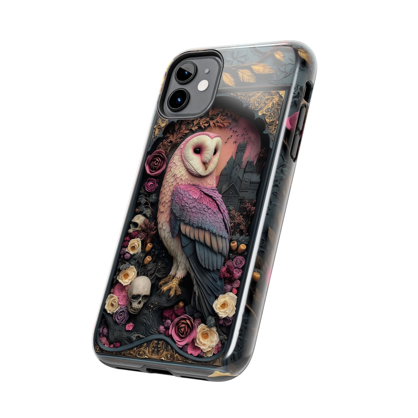 Gothic Owl Tough Phone Case - Unique Floral Design