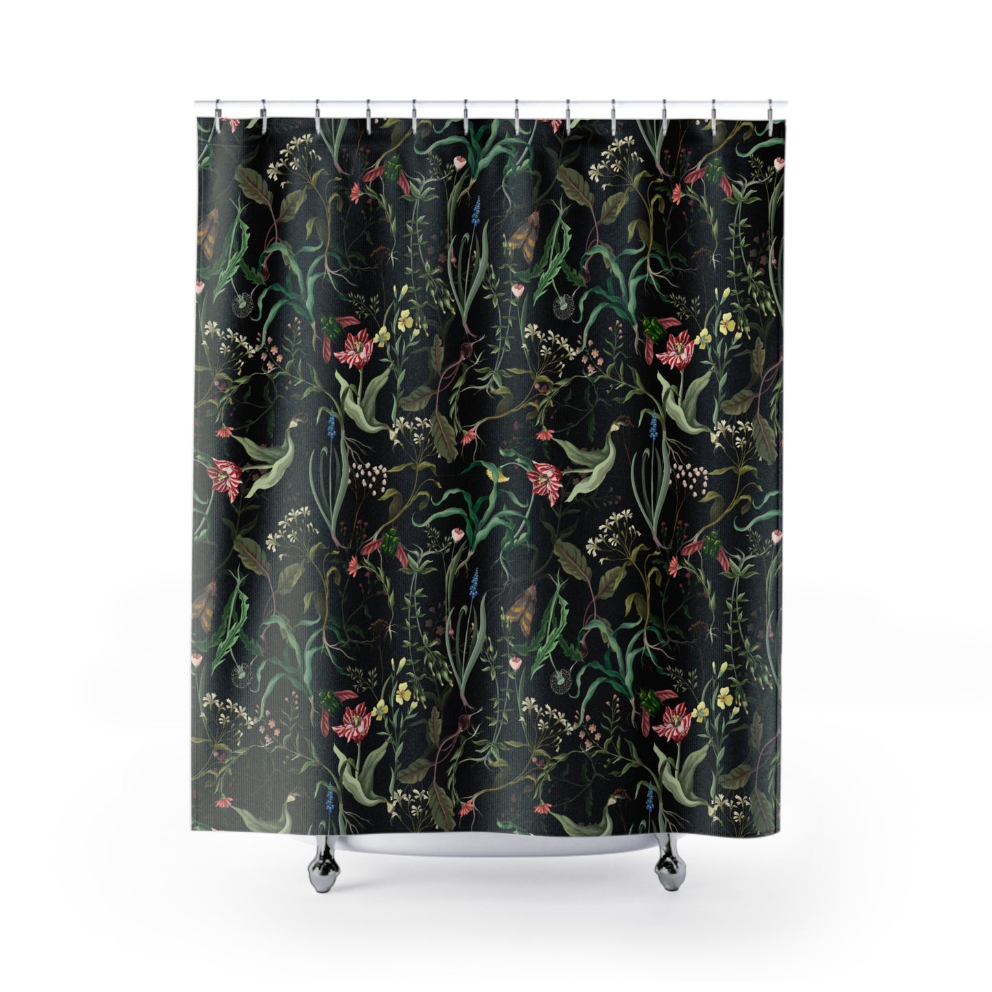 Dark Moody Floral Shower Curtain & Bath Mat