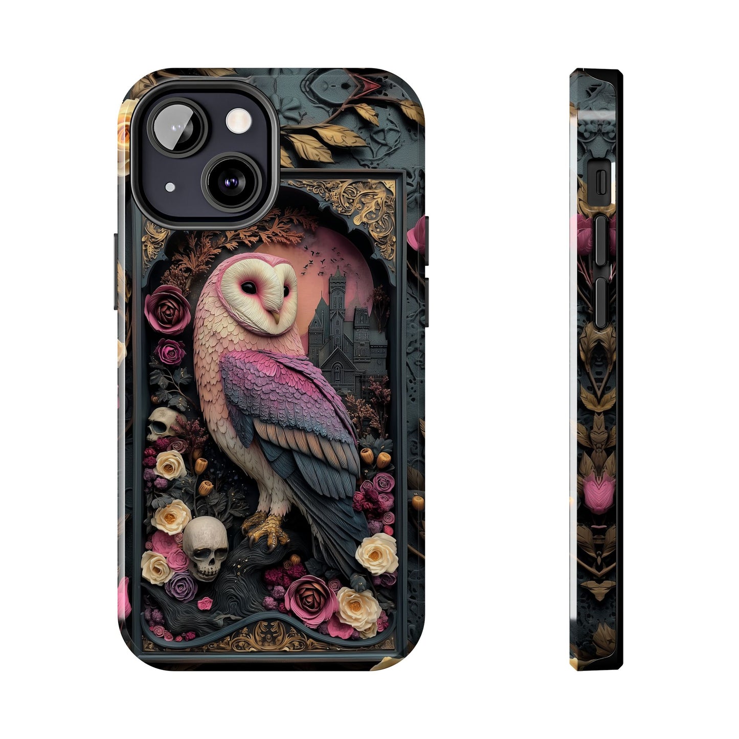 Gothic Owl Tough Phone Case - Unique Floral Design