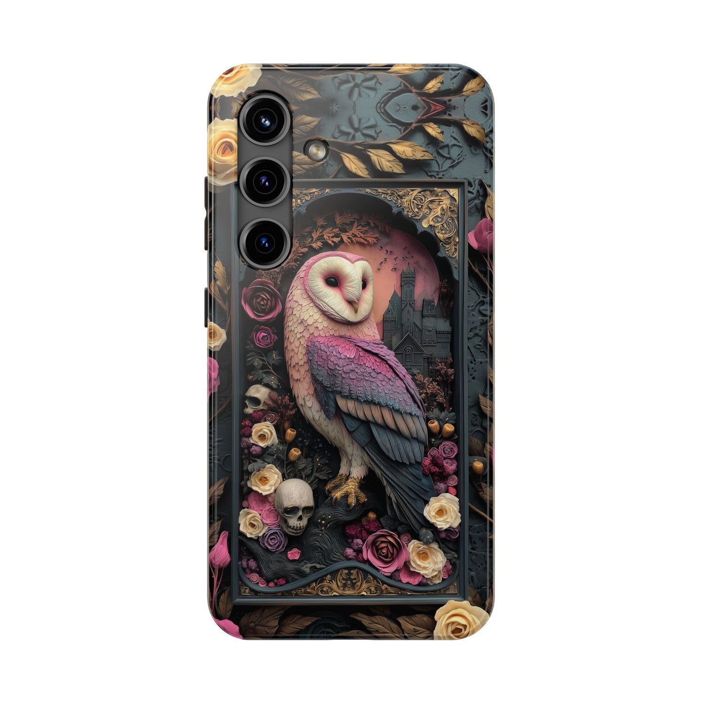 Gothic Owl Tough Phone Case - Unique Floral Design
