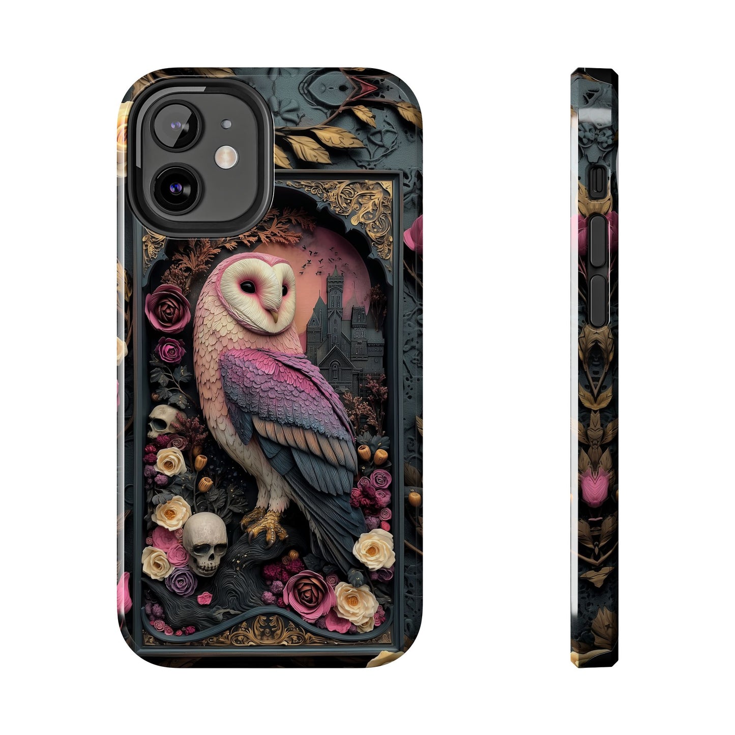 Gothic Owl Tough Phone Case - Unique Floral Design