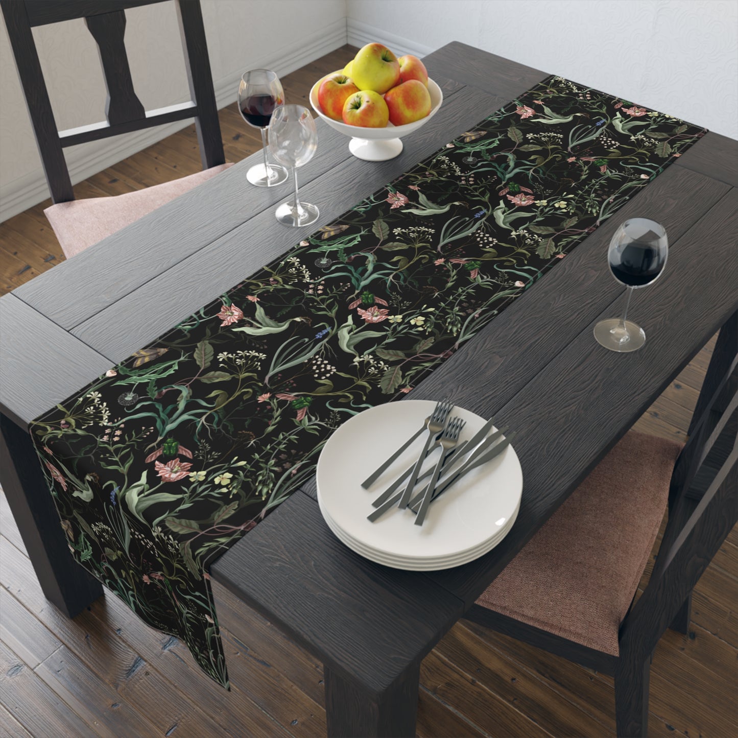 Dark Garden Floral Table Runner