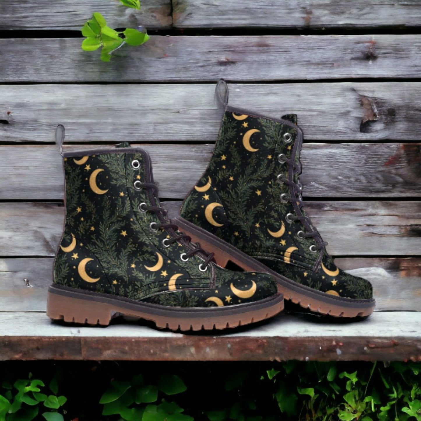 Forest Witch Moon Vegan Leather Combat Boots