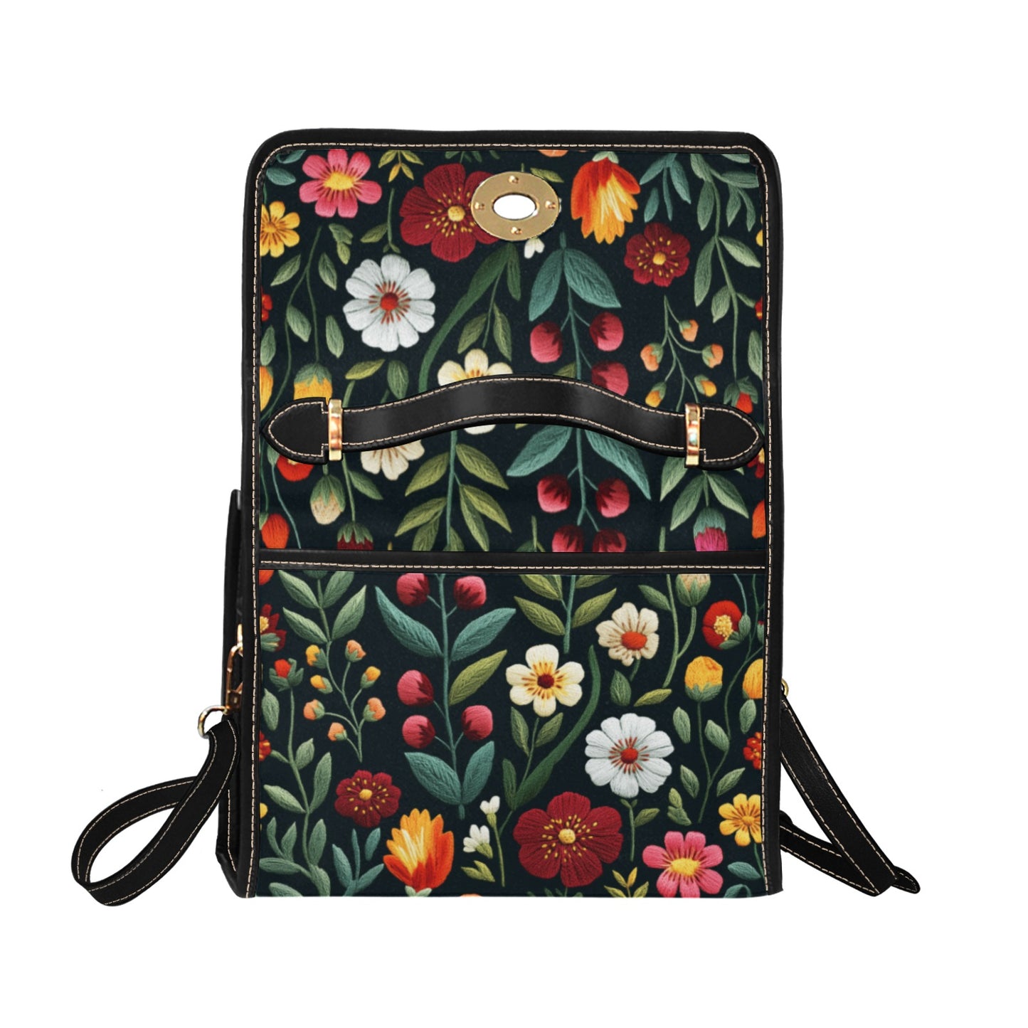 Boho FAUX-Embroidery Folk  Garden Satchel Bag