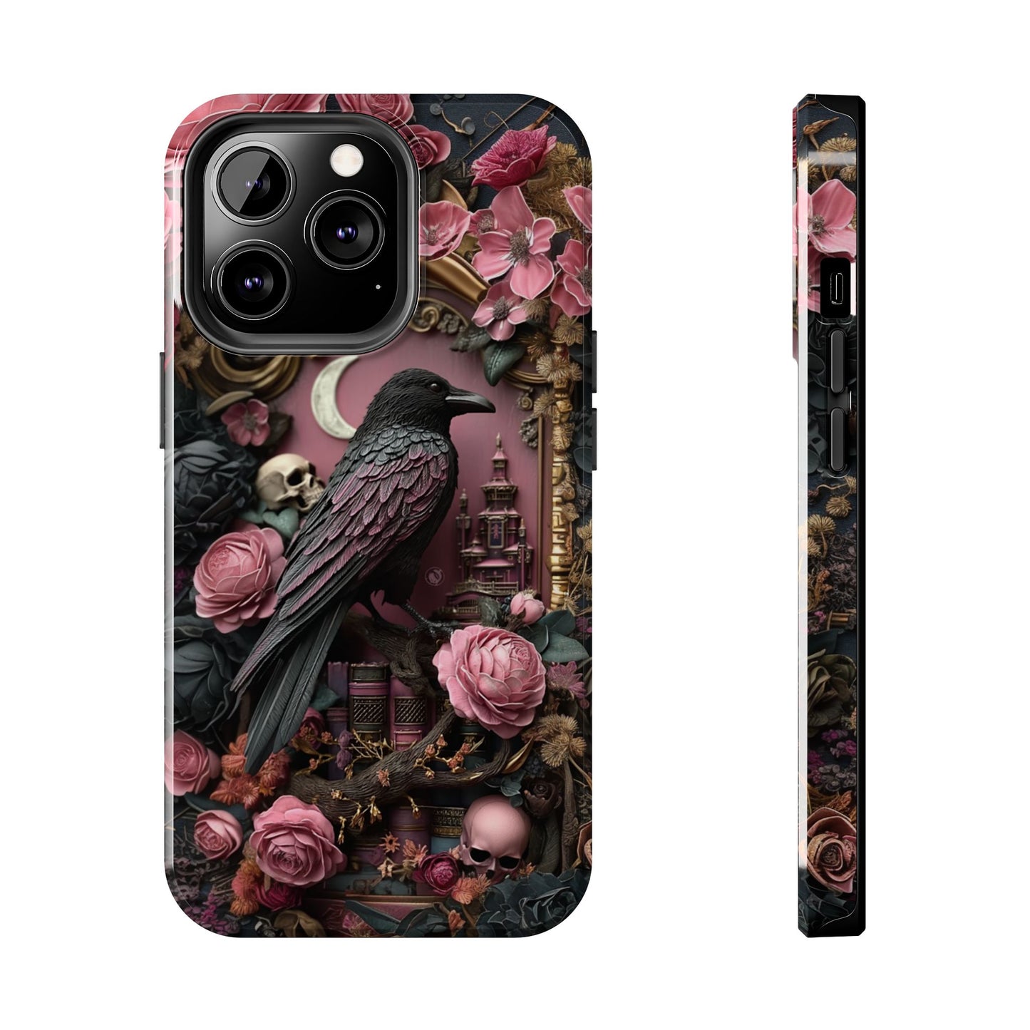 Gothic 3D effect Raven Floral Phone Case