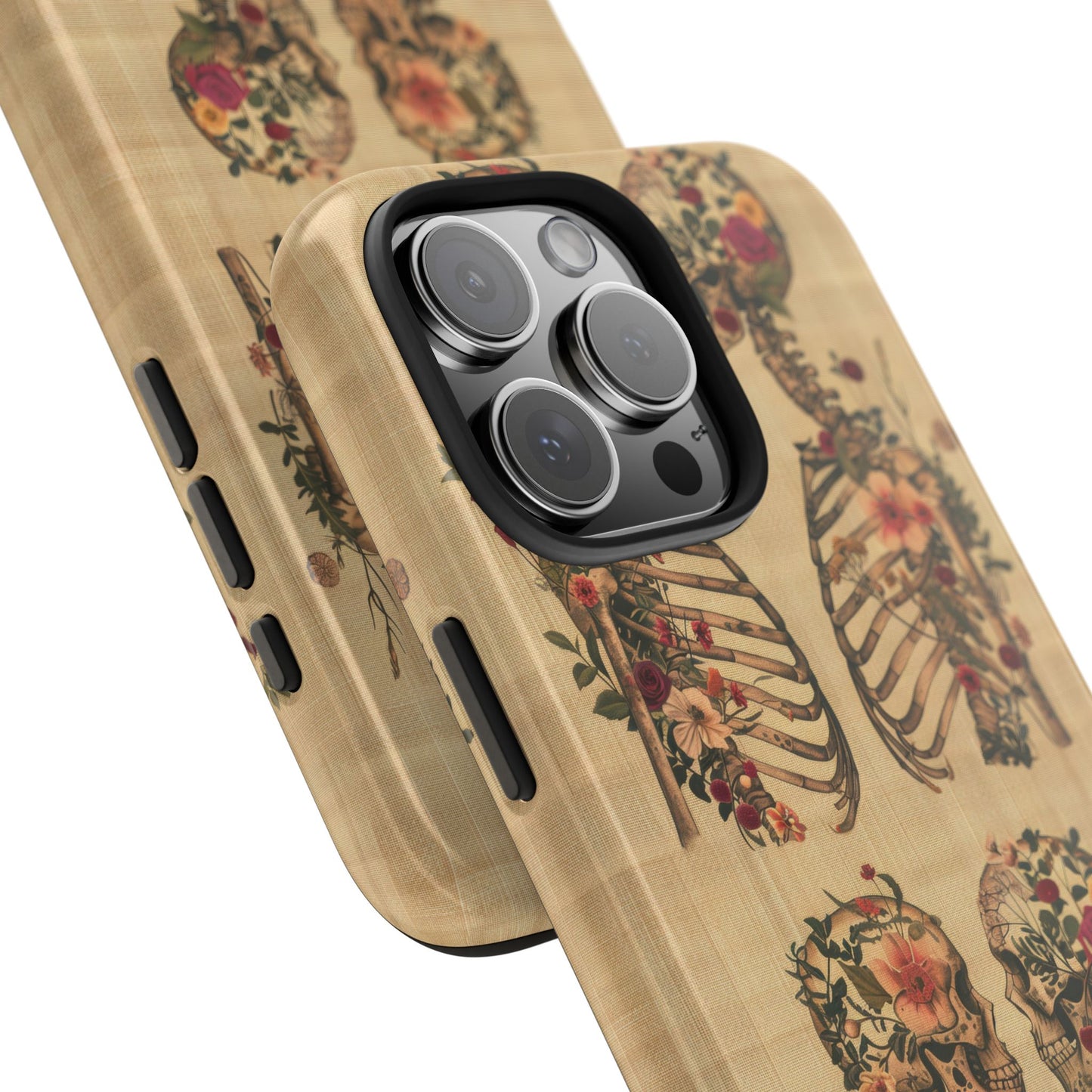 Floral Skeleton Tough Phone Cases, Unique Halloween Accessories, Stylish Gift for Graphic Lovers, Durable and Protective, Boho Chic Design
