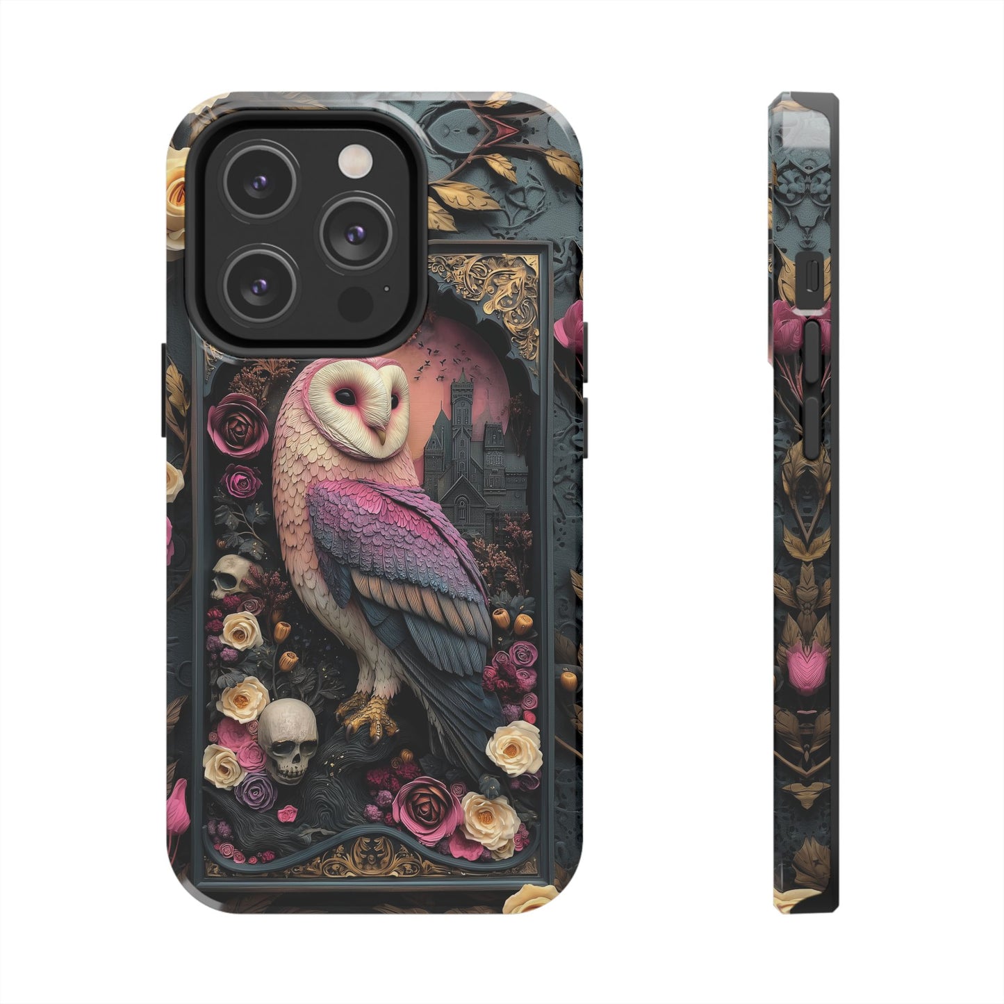 Gothic Owl Tough Phone Case - Unique Floral Design