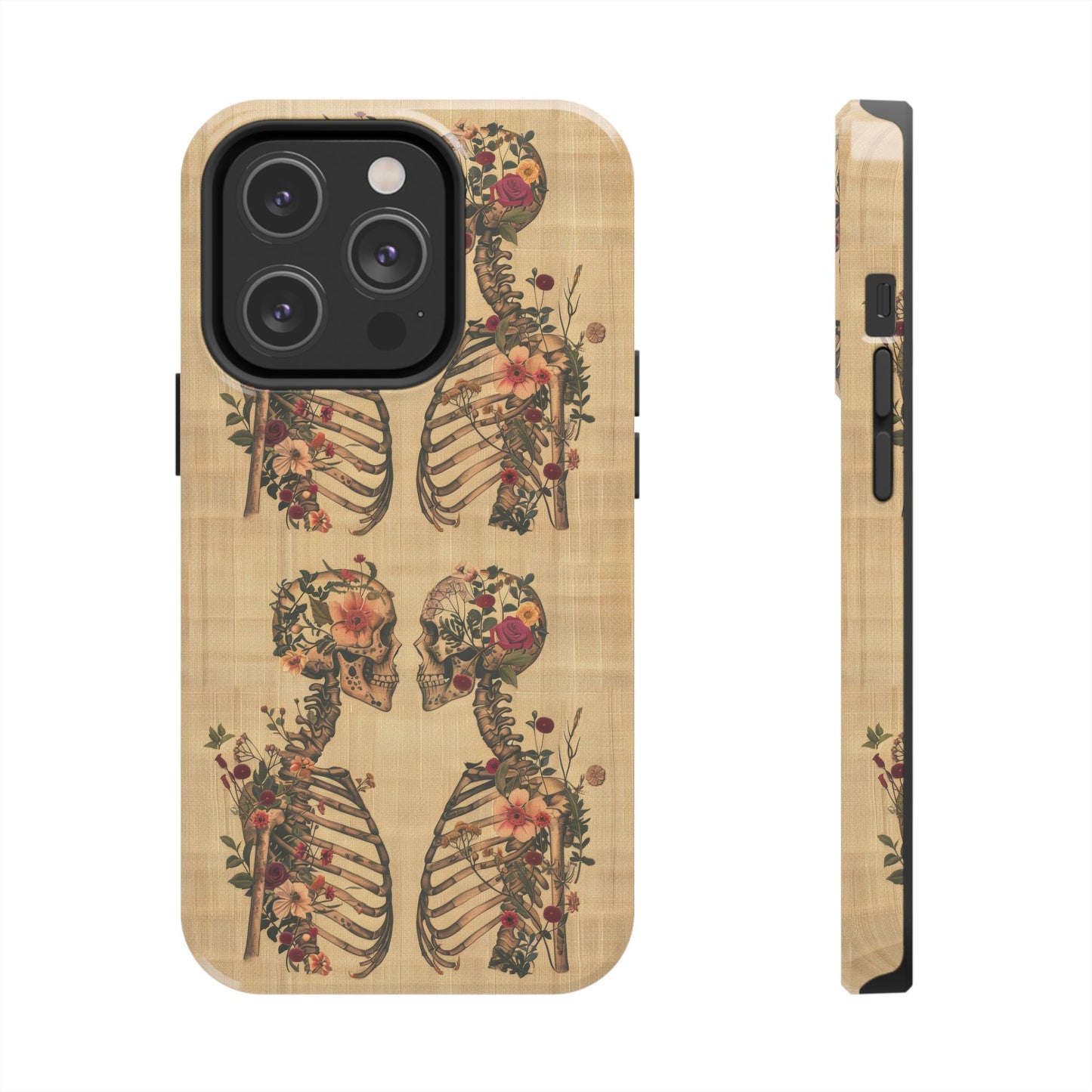 Floral Skeleton Tough Phone Cases, Unique Halloween Accessories, Stylish Gift for Graphic Lovers, Durable and Protective, Boho Chic Design