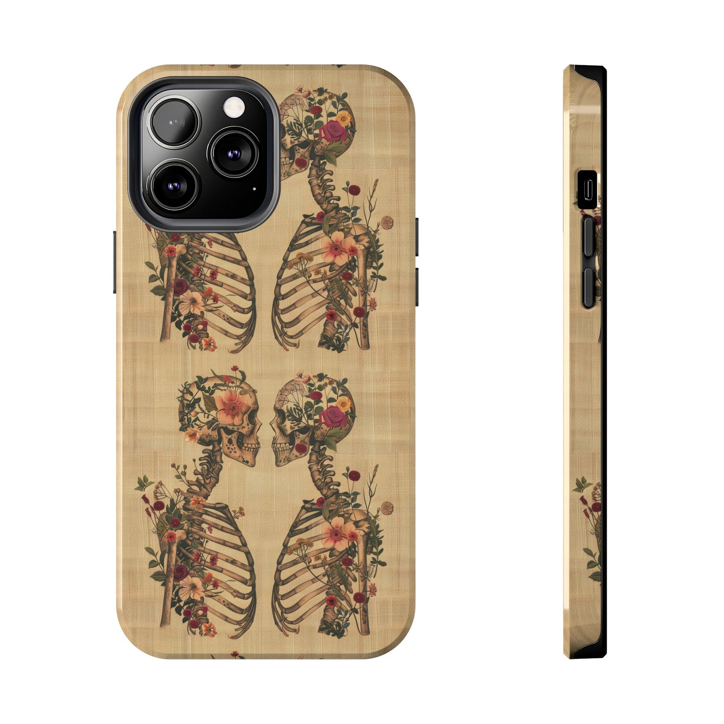 Floral Skeleton Tough Phone Cases, Unique Halloween Accessories, Stylish Gift for Graphic Lovers, Durable and Protective, Boho Chic Design