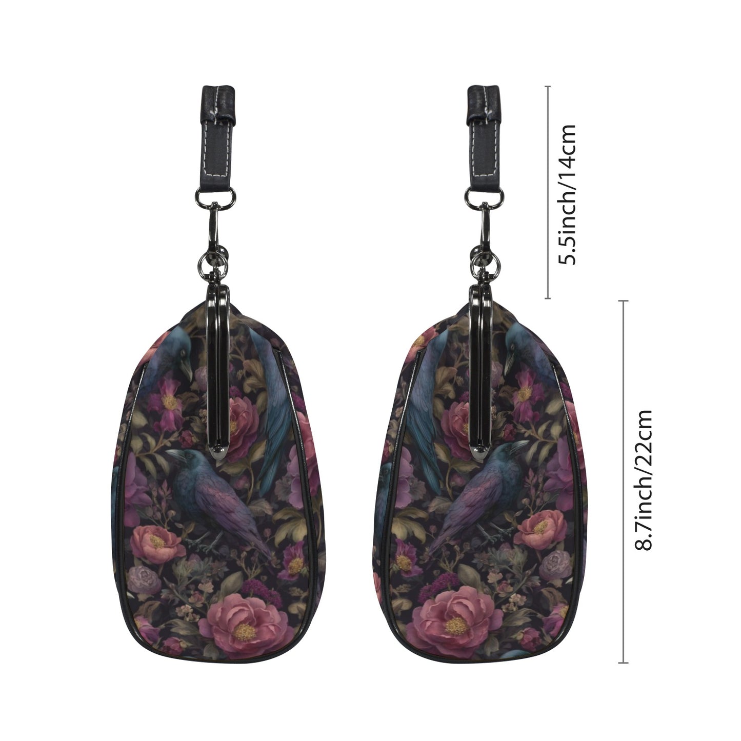 Ravens and Purple Flowers Kisslock Purse