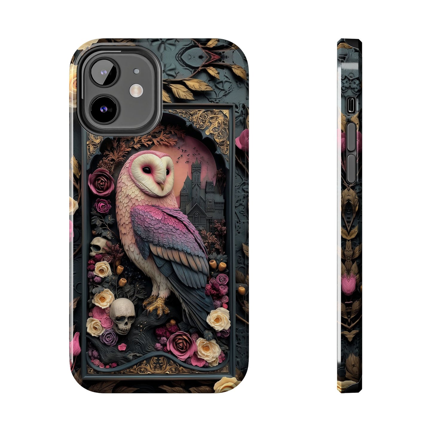Gothic Owl Tough Phone Case - Unique Floral Design
