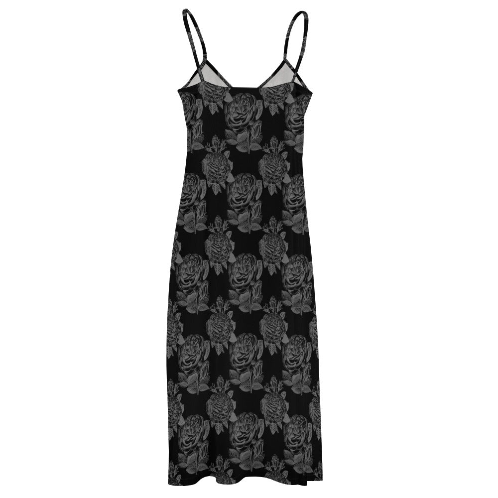 Gothic Black Roses Maxi Dress