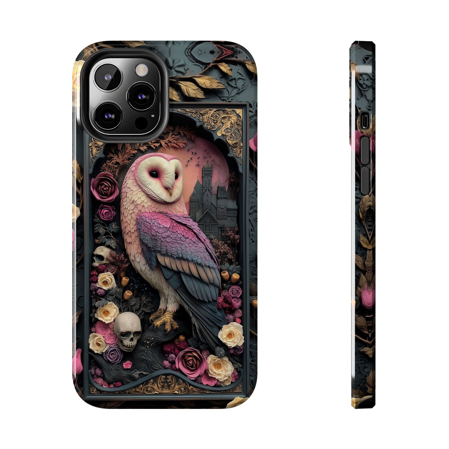 Gothic Owl Tough Phone Case - Unique Floral Design