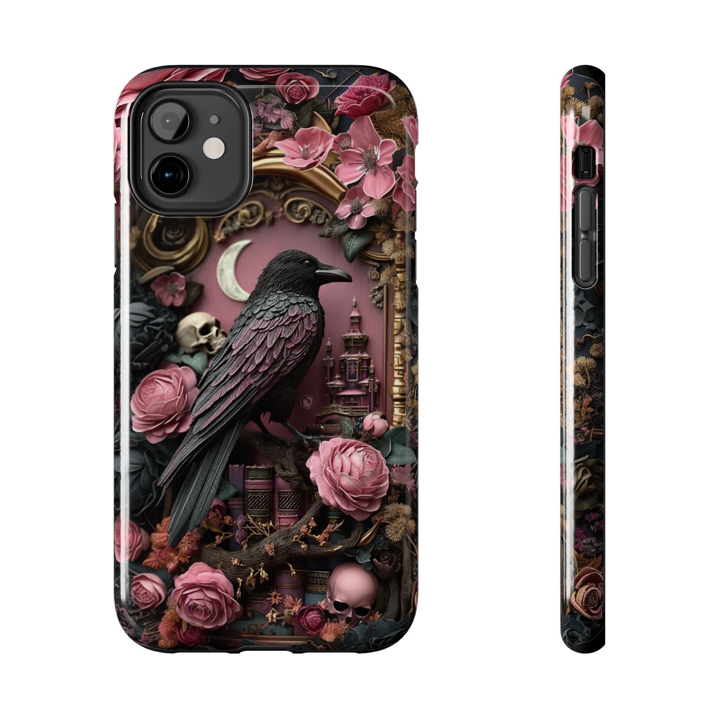 Gothic 3D effect Raven Floral Phone Case