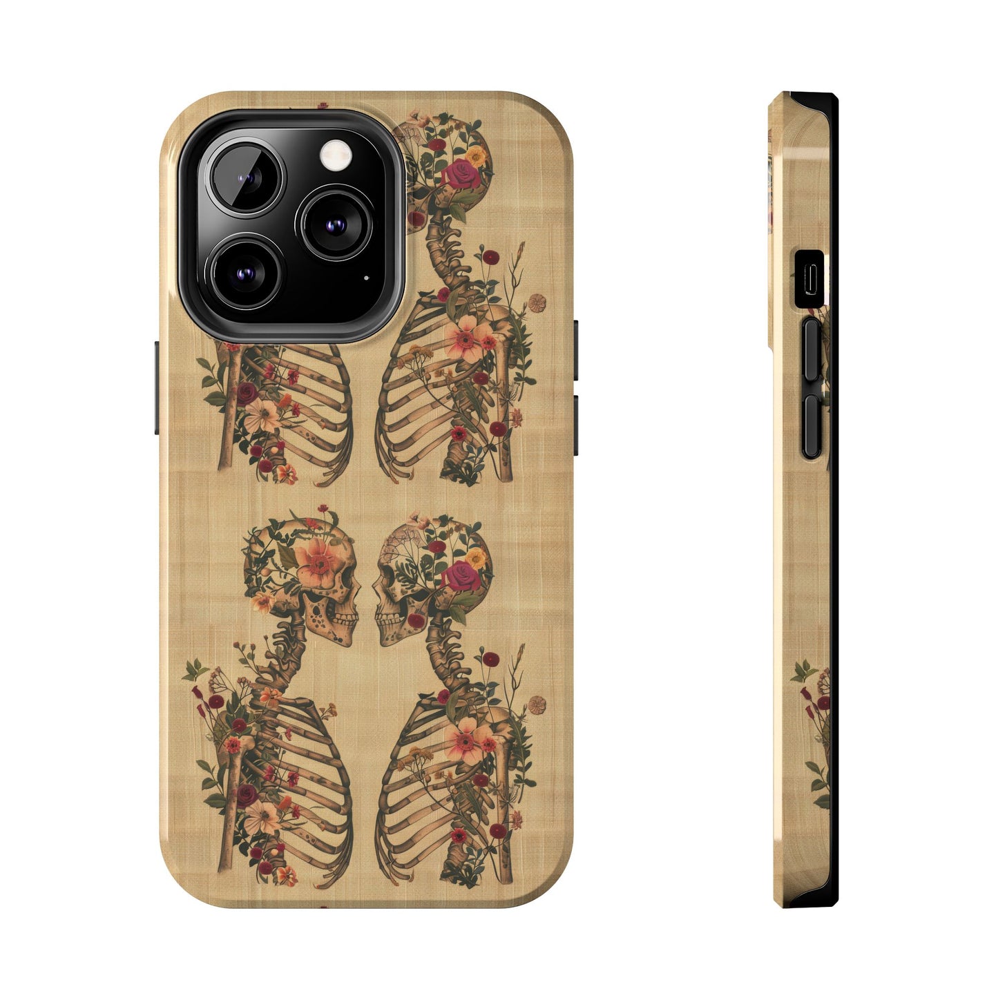 Floral Skeleton Tough Phone Cases, Unique Halloween Accessories, Stylish Gift for Graphic Lovers, Durable and Protective, Boho Chic Design